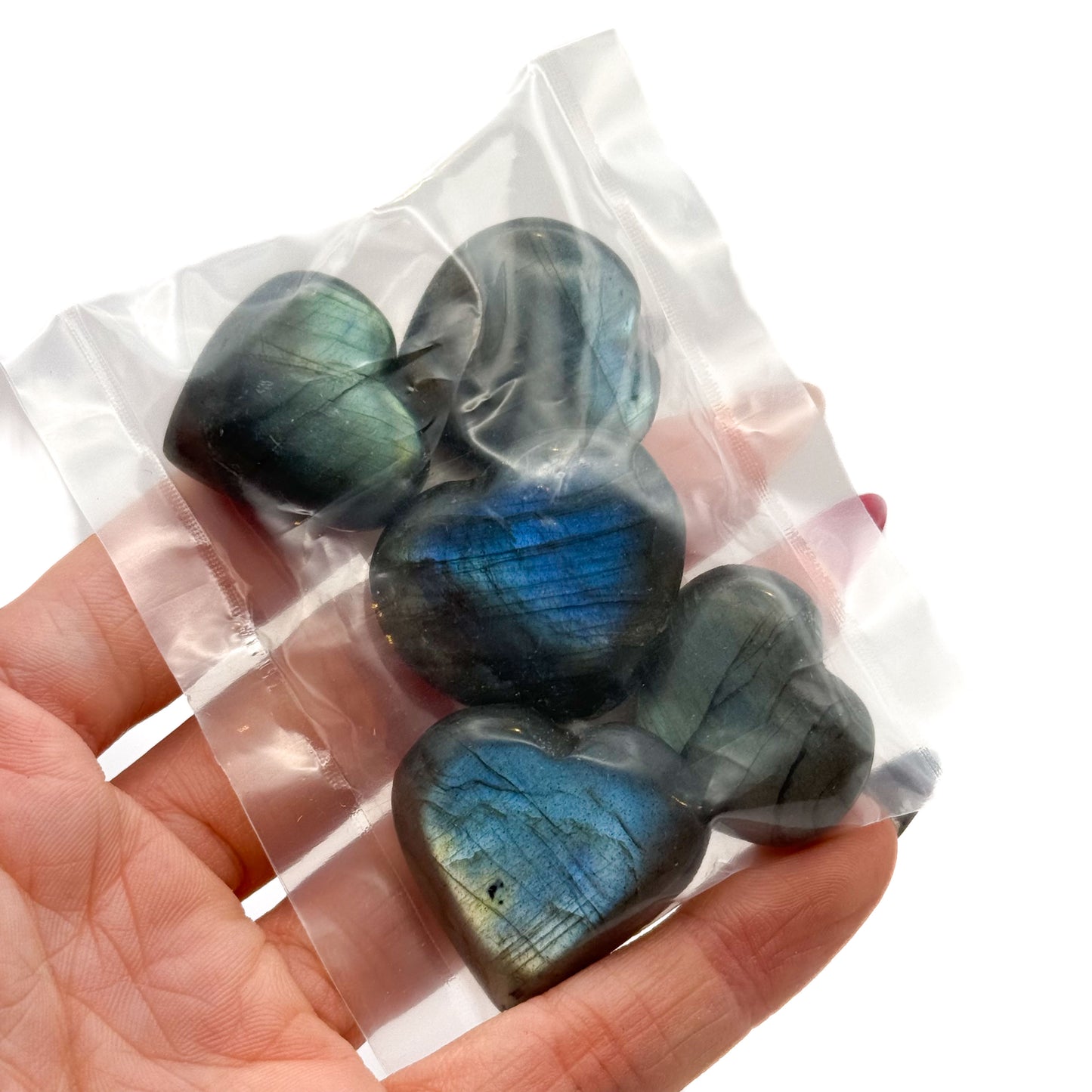 Mini Labradorite hearts pack (5pcs)