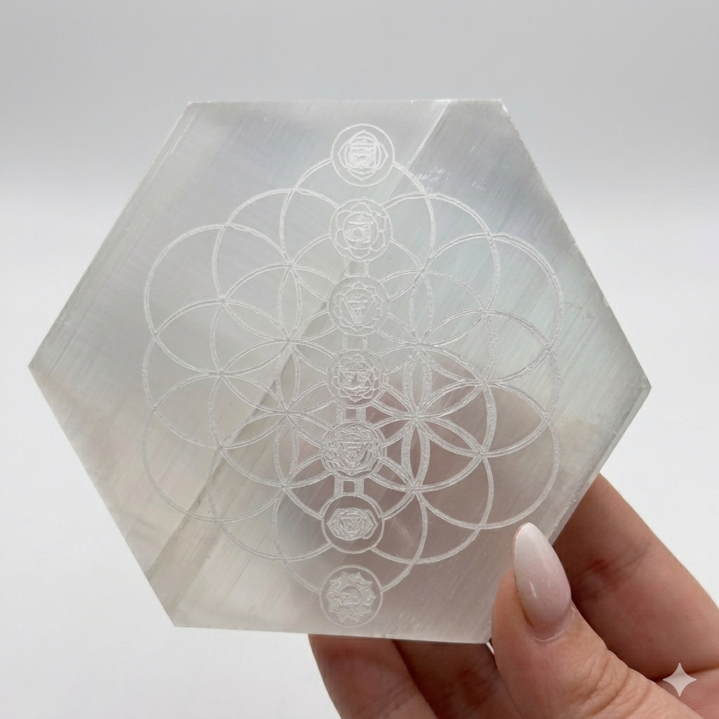 Selenite Hexagon Shakra Plate