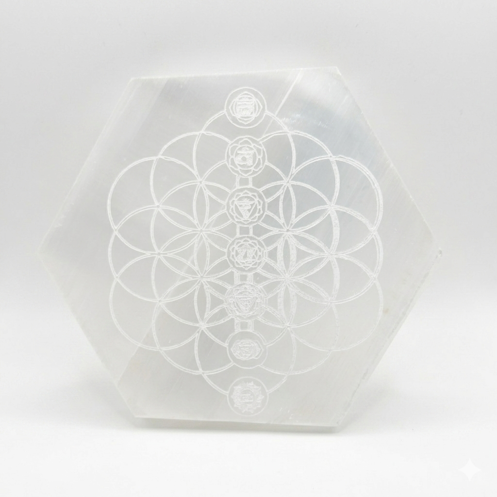 Selenite Hexagon Shakra Plate